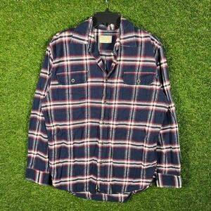 JACHS Flannel Long Sleeve Shirt Mens Size M Navy Red White Plaid Button Down